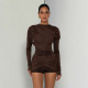 Long Sleeve Solid Color Ruched Mini Dress GSZM-C26RP411