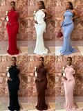 Off Shoulder Halterneck Ruffles Maxi Dress GMYU-11548