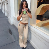 Color Block V Neck Two Piece Pants Set GZJQ-K6S19905A
