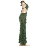 Hollow Out Backless Tassel Maxi Dress DLSF-K6D19279A