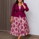 Plus Size Solid Color Blazer Coat Printed Chiffon Dress 2 Piece Set GMLF-3393