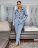 Long Sleeve Lapel Denim Jumpsuit OSM-4509