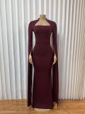 Long Sleeve Patchwork Slim Maxi Dress GADE-11561