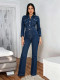 Long Sleeve Lapel Denim Jumpsuit OSM-4508