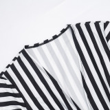 Deep V Neck Stripe Tie Up Jumpsuit MXBF-J26JP479