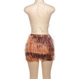 Halterneck Backless Top Two Piece Skirts Set DLSF-K23S37851