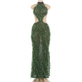 Hollow Out Backless Tassel Maxi Dress DLSF-K6D19279A