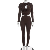 Long Sleeve Ruched Hollow Out 2 Piece Pants Set GSZM-C26ST426