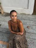 Mesh Leopard Printed V Neck Sling Maxi Dress GMYU-10568
