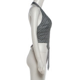 Halterneck Stripe Backless Tops XEF-K6L20377A