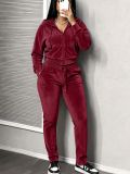 Solid Color Hooded Coat Sport Two Piece Pants Set ZDF-31362