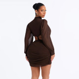 Solid Color Long Sleeve Mini Dress GDSF-Q26DS278