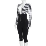 Deep V Neck Stripe Tie Up Jumpsuit MXBF-J26JP479