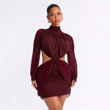Solid Color Long Sleeve Mini Dress GDSF-Q26DS278