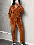Solid Color Hooded Coat Sport Two Piece Pants Set ZDF-31362