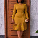 Plus Size Solid Color Pleated Midi Dress GCZF-8679