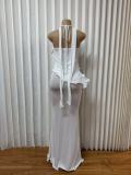 Off Shoulder Halterneck Ruffles Maxi Dress GMYU-11548