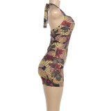 Printed Halterneck Mini Dress XEF-K6D19473A