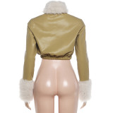 Fur Neck Long Sleeve Leather Jackets Coats DLSF-K6L20060A