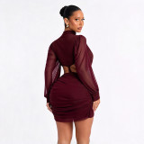 Solid Color Long Sleeve Mini Dress GDSF-Q26DS278