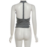 Halterneck Stripe Backless Tops XEF-K6L20377A