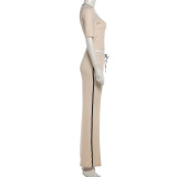 Color Block V Neck Two Piece Pants Set GZJQ-K6S19905A