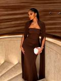 Long Sleeve Patchwork Slim Maxi Dress GADE-11561