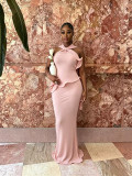 Off Shoulder Halterneck Ruffles Maxi Dress GMYU-11548