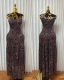 Mesh Leopard Printed V Neck Sling Maxi Dress GMYU-10568