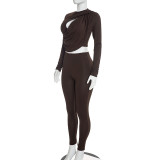 Long Sleeve Ruched Hollow Out 2 Piece Pants Set GSZM-C26ST426