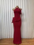 Off Shoulder Halterneck Ruffles Maxi Dress GMYU-11548
