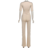 Color Block V Neck Two Piece Pants Set GZJQ-K6S19905A