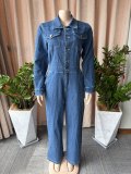 Long Sleeve Lapel Denim Jumpsuit OSM-4508