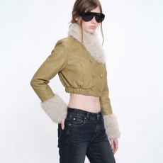 Fur Neck Long Sleeve Leather Jackets Coats DLSF-K6L20060A