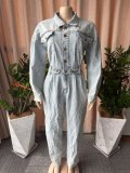 Long Sleeve Lapel Denim Jumpsuit OSM-4509