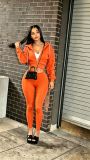 Zipper Hooded Coat Two Piece Pants Set MEM-88730
