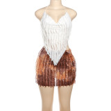 Halterneck Backless Top Two Piece Skirts Set DLSF-K23S37851