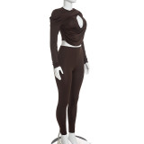 Long Sleeve Ruched Hollow Out 2 Piece Pants Set GSZM-C26ST426
