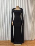 Long Sleeve Patchwork Slim Maxi Dress GADE-11561