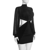 Solid Color Long Sleeve Mini Dress GDSF-Q26DS278