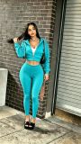 Zipper Hooded Coat Two Piece Pants Set MEM-88730