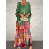 Plus Size Chiffon Mesh Bat Sleeve Maxi Dress GQLK-8699