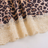 Leopard Printed Lace Patchwork Mini Dress GPKJ-MR52362