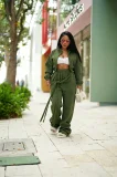 Fleece-lined Solid Color Coat Two Piece Pants Set CM-61019