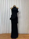 Off Shoulder Halterneck Ruffles Maxi Dress GMYU-11548