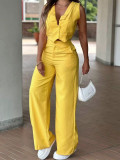 Solid Color Sleeveless Two Piece Pants Set MIL-L343