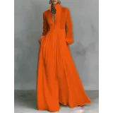 Plus Size Solid Color Long Sleeve Maxi Dress GQLK-1.31