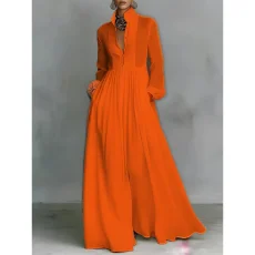 Plus Size Solid Color Long Sleeve Maxi Dress GQLK-1.31