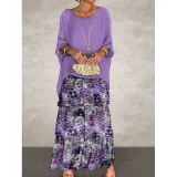 Plus Size Chiffon Mesh Bat Sleeve Maxi Dress GQLK-8699