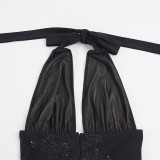 Halterneck Backless Mesh Two Piece Skirt Set GPKJ-MR50066